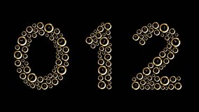 Alphabet set letter number zero to nine and punctuation, Clock shuffle pattern, Time system concept design illustration gold color isolated on black background animation 4K