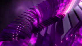 Broadcast Background 1 is a fascinating stock motion graphics video that shows many layers of shiny, metallic curves that slowly rotate. The curved layers turn into ring formations as it moves. 