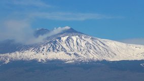 Time lapse clip. Fantastic spring view of Etna volcano. Incredible morning scene of Sicily, Italy, Europe. Full HD video (High Definition).
