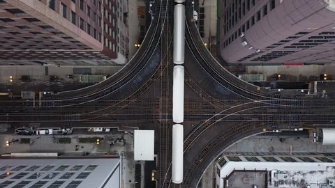 Subway Train in the Chicago Loop - 4k Aerial