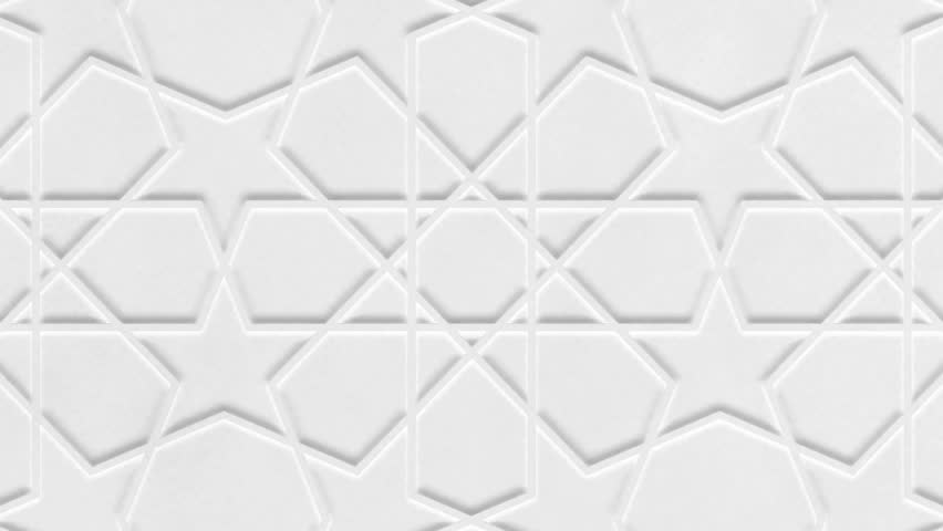 Rotating white arabic pattern, arabesque. Close-up of white abstract geometric background with stars. Ramadan graphic animation, slow motion. Islamic design. Royalty-Free Stock Footage #1026207251