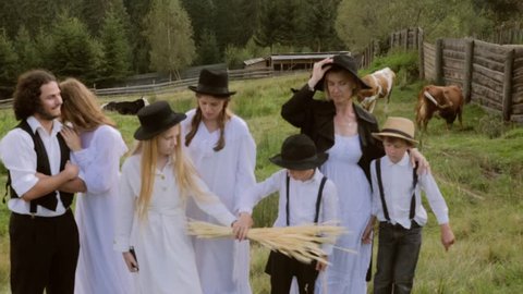 Amish Family Having Fun White Clothes Stock Footage Video (100% Royalty