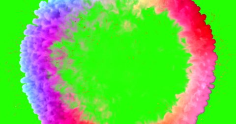 abstract multi-color powder circle colorful splash motion splattering flowing dust on chroma key green screen background, holiday event valentine day love relationship, with alpha