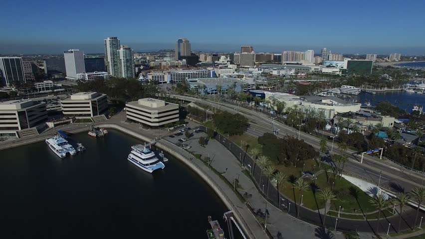 Aerial of Downtown Long Beach California Skyline View.MOV