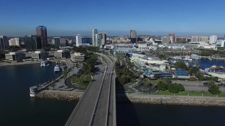 4K Aerial of Long Beach Downtown Harbor Skyline View California.MOV