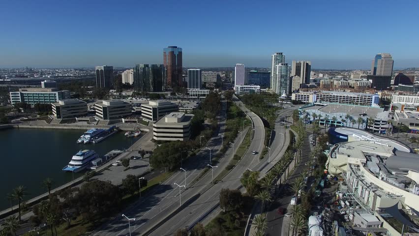 Aerial of Long Beach Downtown Skyscrapers Skyline View California.MOV