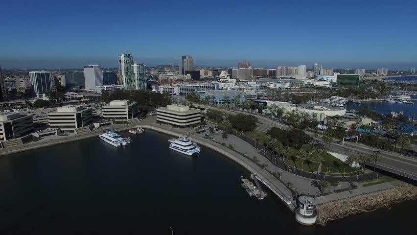Aerial of Long Beach Downtown Skyline View California 4K.MOV