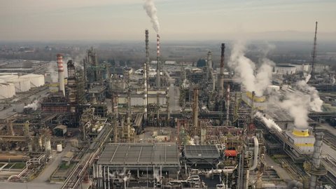 Big oil refinery, aerial view