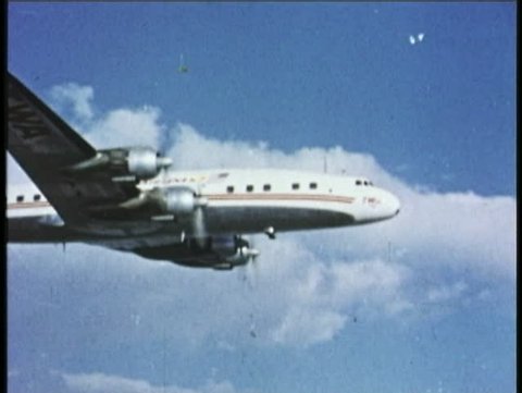 TRANS WORLD AIRLINES, 1950s, TWA Lockheed Constellation, vintage aerial