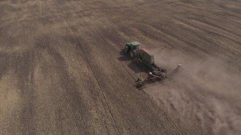 Aerial video sowing tractor harvest agriculture wheat