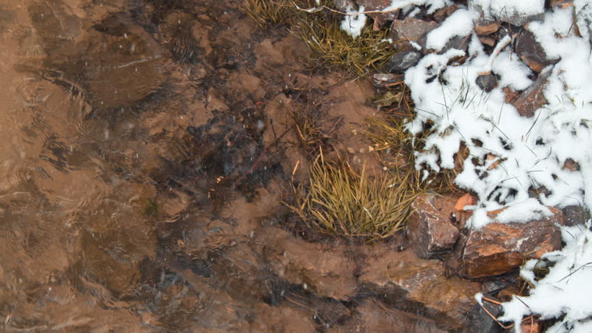 White mountain stream water falling down. Bursting ecology background