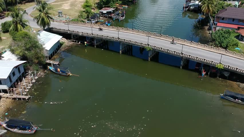 Aerial view over the waterfront house in Thailand. 