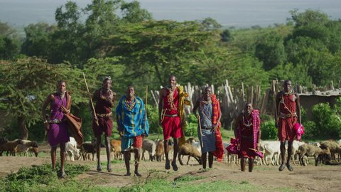 Maasai men jumping, Africa.