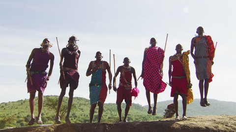 Maasai people performing a traditional jumping dance, Africa.