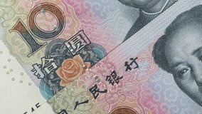 China 10 yuan notes rotating. Chinese money, currency. 4K stock video footage