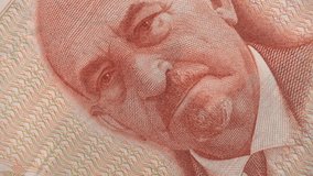 Chaim Weizmann on old Israel shekel close up rotating. First President of Israel. 4K stock video footage