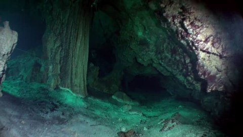 Cave in underground water of underwater Yucatan Mexico cenotes.