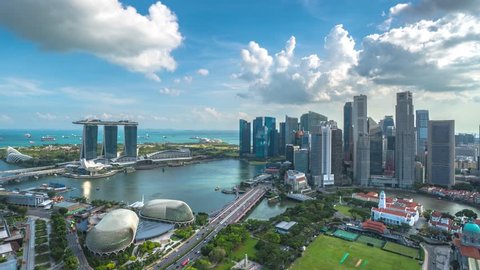 Singapore, January 19, 2019: 4k Time Lapse of Singapore City Skyline and Waterfront