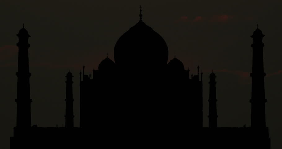 Taj Mahal Religion Symbol Silhouette Timelapse Time Lapse at Sunrise. Landmark