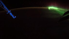 Planet Earth seen from the International Space Station with Aurora Borealis over the earth from UK to Indian Ocean, Time Lapse 4K. Images courtesy of NASA Johnson Space Center. Noise due to low light 
