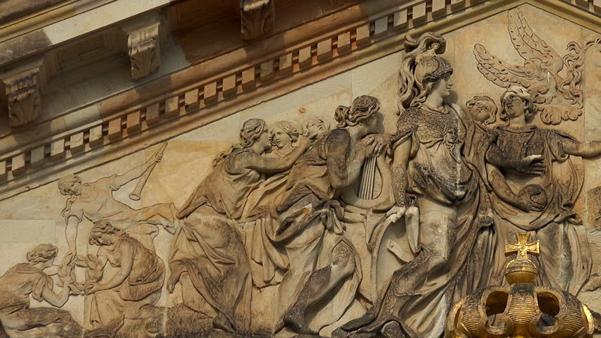 Beautiful stucco, a bas-relief on the facade of an old palace. Potsdam, Germany.