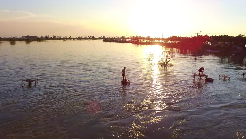 Drone Shot of Fishing Sunset
