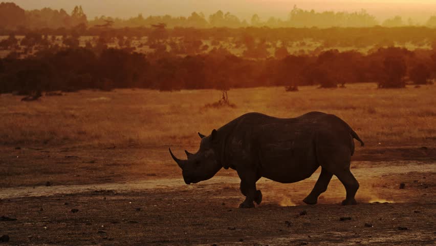 Rhino in Masai Mara park on a sunset Royalty-Free Stock Footage #1026321491
