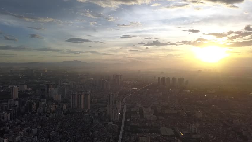 Amazing Sunset in Hanoi, Vietnam Shot in 4k Aerial Footage.