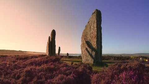 Static shot of The Ring of Brodgar Neolithic henge and stone circle, Mainland, Orkney, Scotland