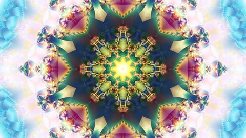 Color kaleidoscope sequence patterns. 4k. Abstract multicolored motion graphics background. Or for yoga, clubs, shows, mandala, fractal animation. Beautiful bright ornament. Seamless loop. Video Stok