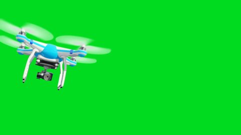 3 Videos in 1. Quadcopter Flying on Green Screen with Motion Blur. Drone Flights 3d Animation with Alpha Matte. 4k Ultra HD 