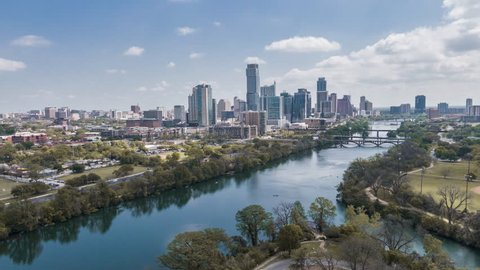 Aerial Time-lapse of Austin skyline - East Facing