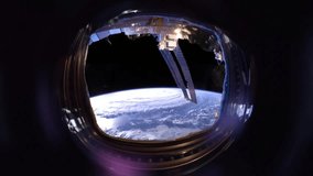 Hurricane, satellite view video through the porthole. Elements of this image furnished by NASA.
