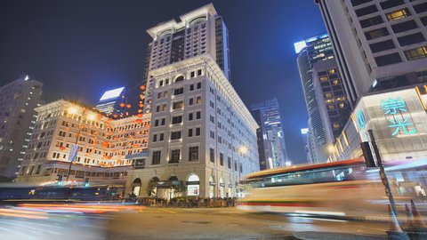 Hong Kong, China - January 19, 2019: Time lapse of night city car traffic in the evening in Hong Kong.
