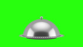 4K Full HD Resolution Video: Restaurant Food Plate Cloche Opened and Closed on a Green Screen Chroma Key