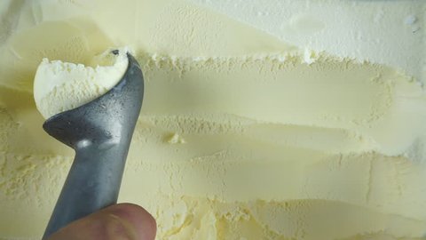 closeup scooping ice cream Vanilla, Food concept, Full HD.