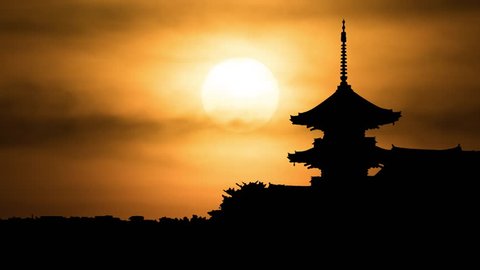 Japanese Temple in the Nature, Sunset Timelapse