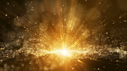 Seamless loop, Dark brown background, digital signature with particles, sparkling waves, curtains and areas with deep depths. The particles are golden light lines.
