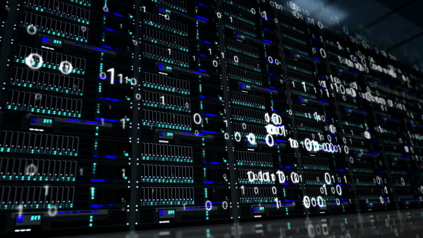 Fly beside server racks wall with dynamic digital holograms. Loopable and seamless 3D concept of big data storage, digital database, cyber security, artificial intelligence and information analizing. | Shutterstock HD Video #1026396557