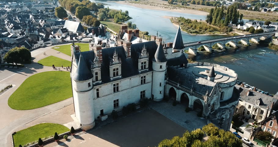 View of gorgeous medieval castle Chateau in Amboise on river Loire, France