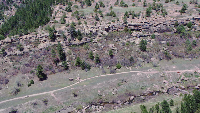 Aerial views of Castlewood Canyon State Park and the ruins of the Castlewood Dam in Colorado