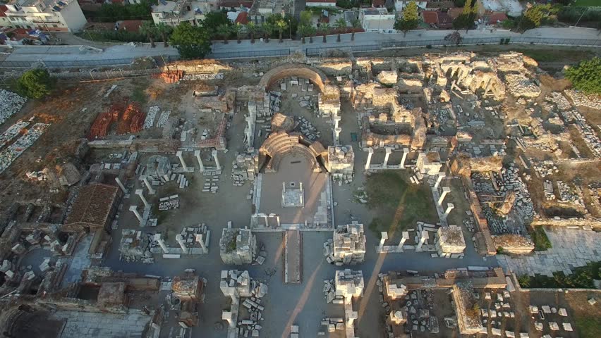 Ruins of the Basilica of St. John cross-shaped basilica in Ephesus, Turkey. It was constructed by Justinian I in the 6th century. It stands over the believed burial site of John the Apostle.