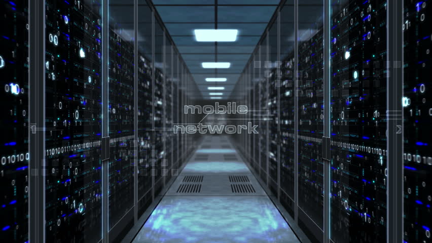5G network - 5th generation of cellular mobile communications. Flight through the corridor with high speed wireless phone network symbol on glass in server room. Endless and loopable 3D animation. - Powered by Shutterstock - Get 15% off with code: PIKWIZARD15