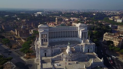 Aerial overlook of Altare della Patria (Altar of the Fatherland) - a monument built in honor of Victor Emmanuel II, the first king of a unified Italy and a symbol of national identity.