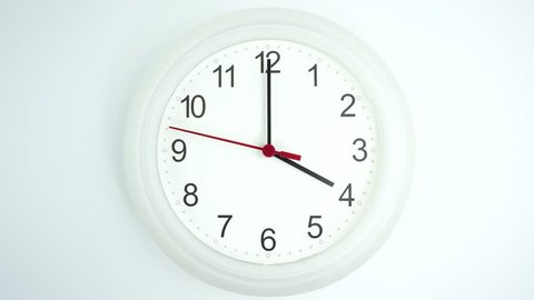 The beginning of time 04.00 am or pm, Clock hands seconds walk slowly, a white wall clock, Time concept.
