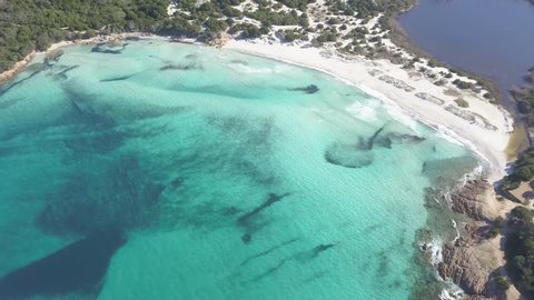 Aerial view of Grande Pevero Beach in Costa Smeralda,North Sardinia,Porto Cervo