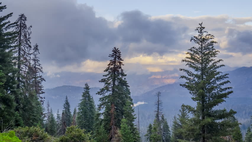timelapse with clouds and fog in mountains in Sequoia National Park, 4K