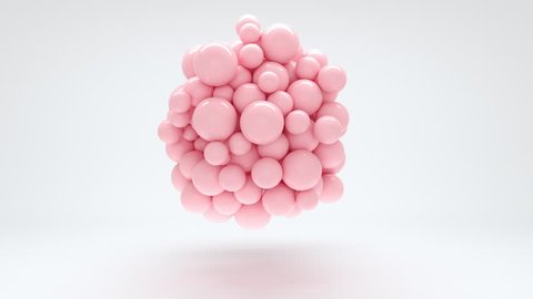 Abstract realistic 3d shapes pastel pink balls flying. 4K render animation footage. looping.