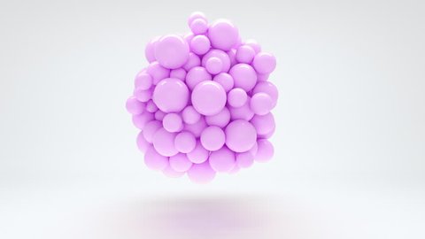 Abstract realistic 3d shapes pastel purple balls flying. 4K render animation footage. looping.