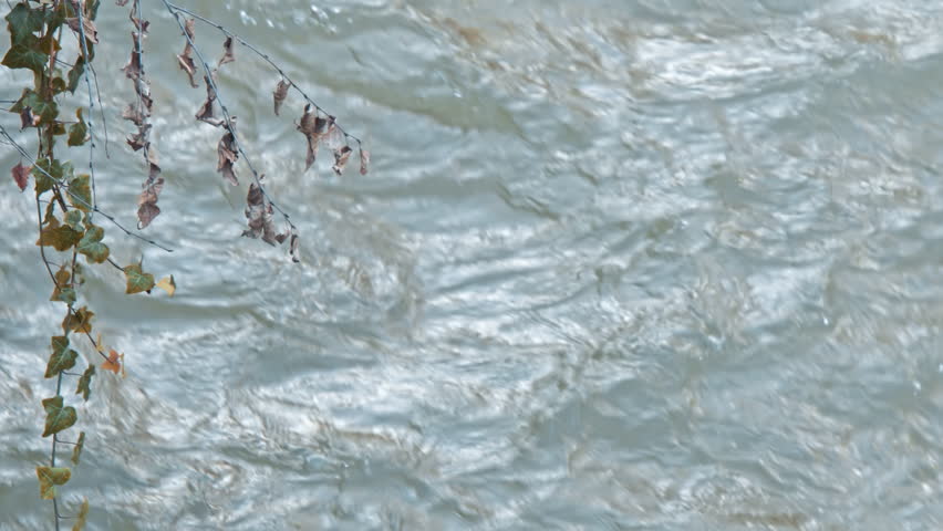White mountain stream water falling down. Bursting ecology background
